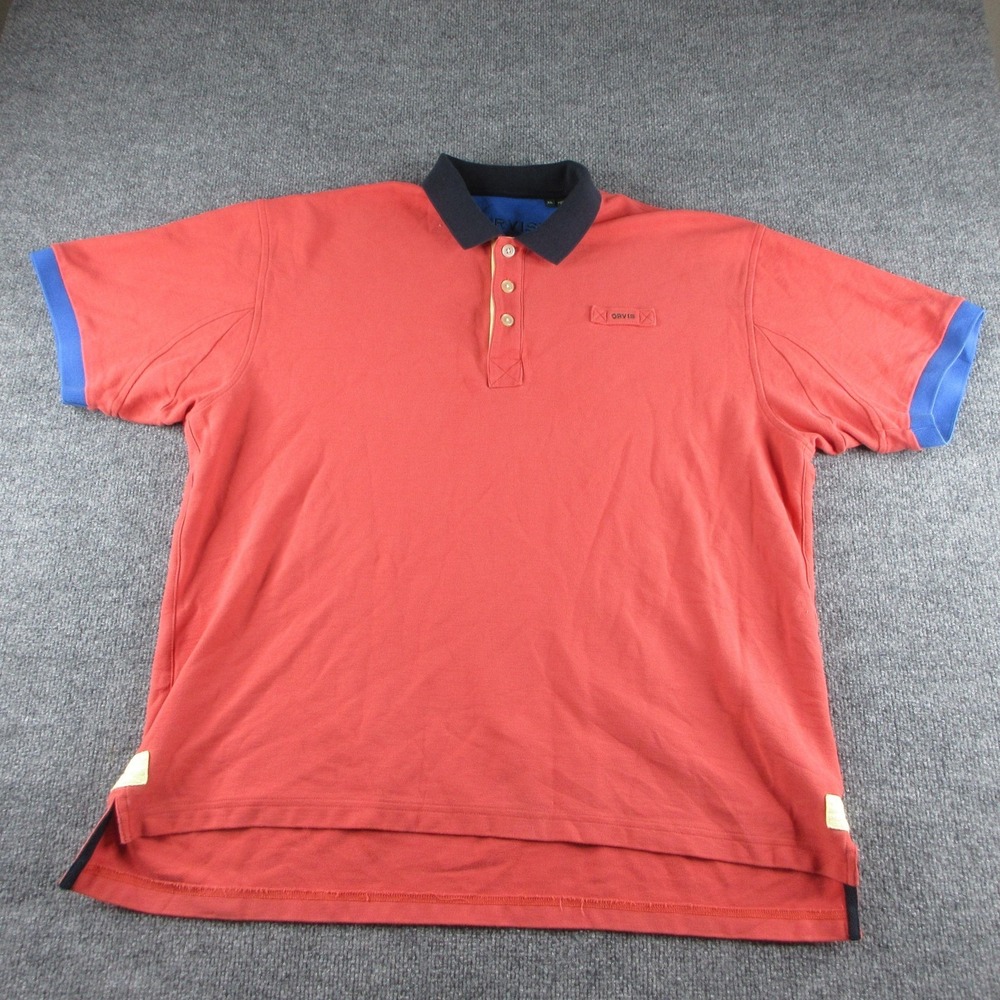 Orvis Polo Shirt Mens XL‎ Red Short Sleeve 100% Cotton Colorblock Logo Casual